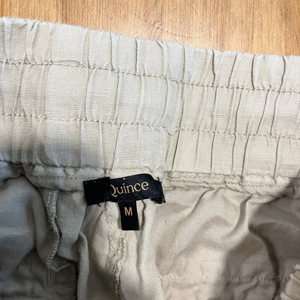 Quince European Linen Wide Leg Pants Women's Size M Driftwood Beige Drawstring